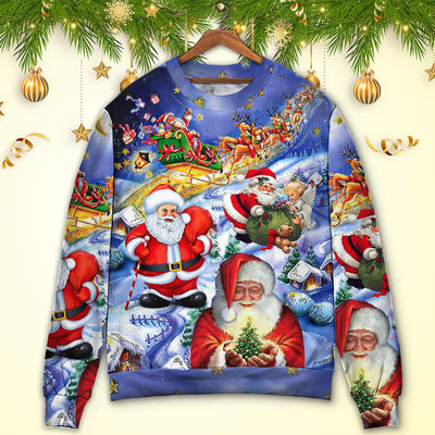 Christmas Funny Santa Claus Happy Xmas Is Coming Art Style Classic - Sweater - Ugly Christmas Sweaters - Owls Matrix LTD