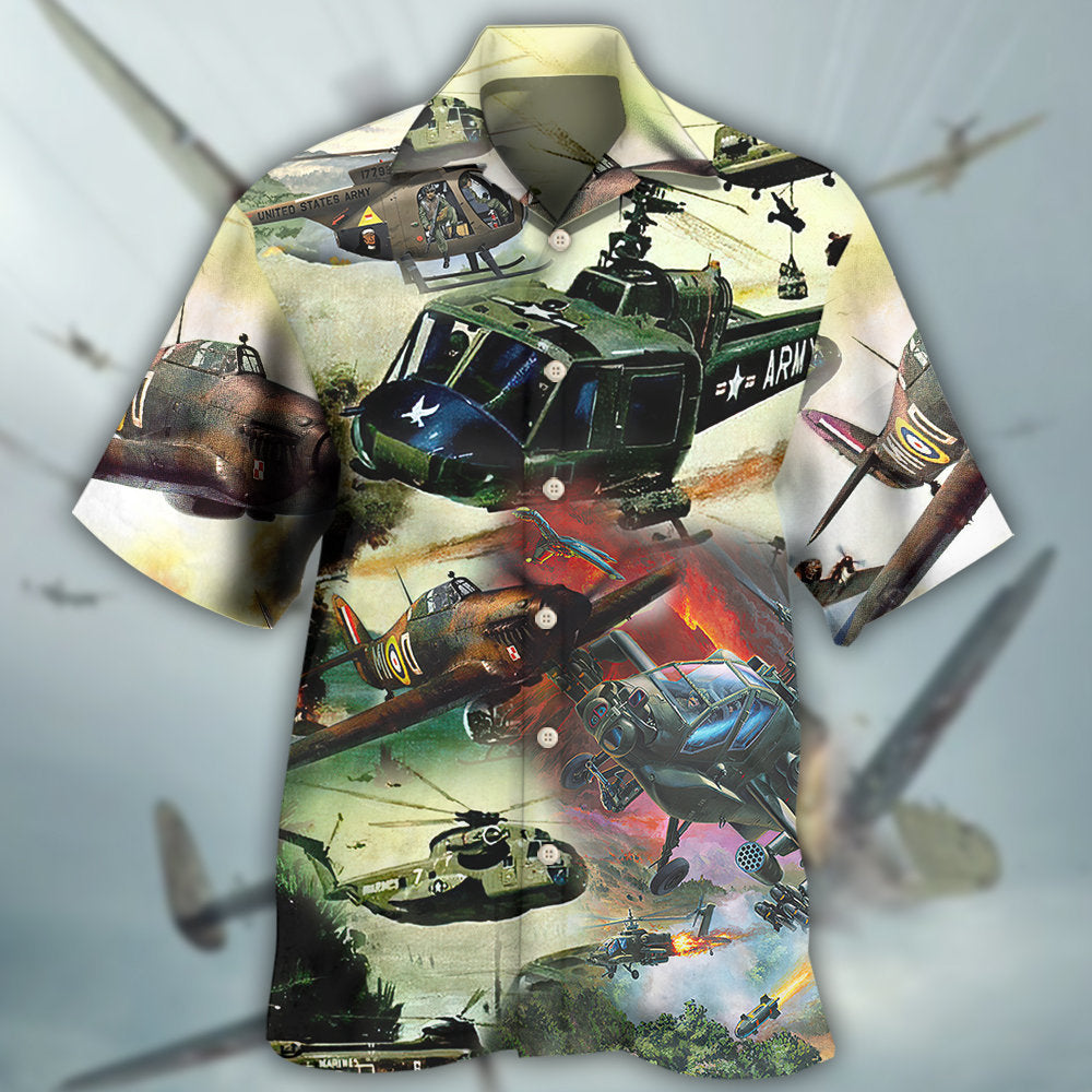 Helicopter Air Battle Combat Military Planes - Hawaiian Shirt - Owls Matrix LTD