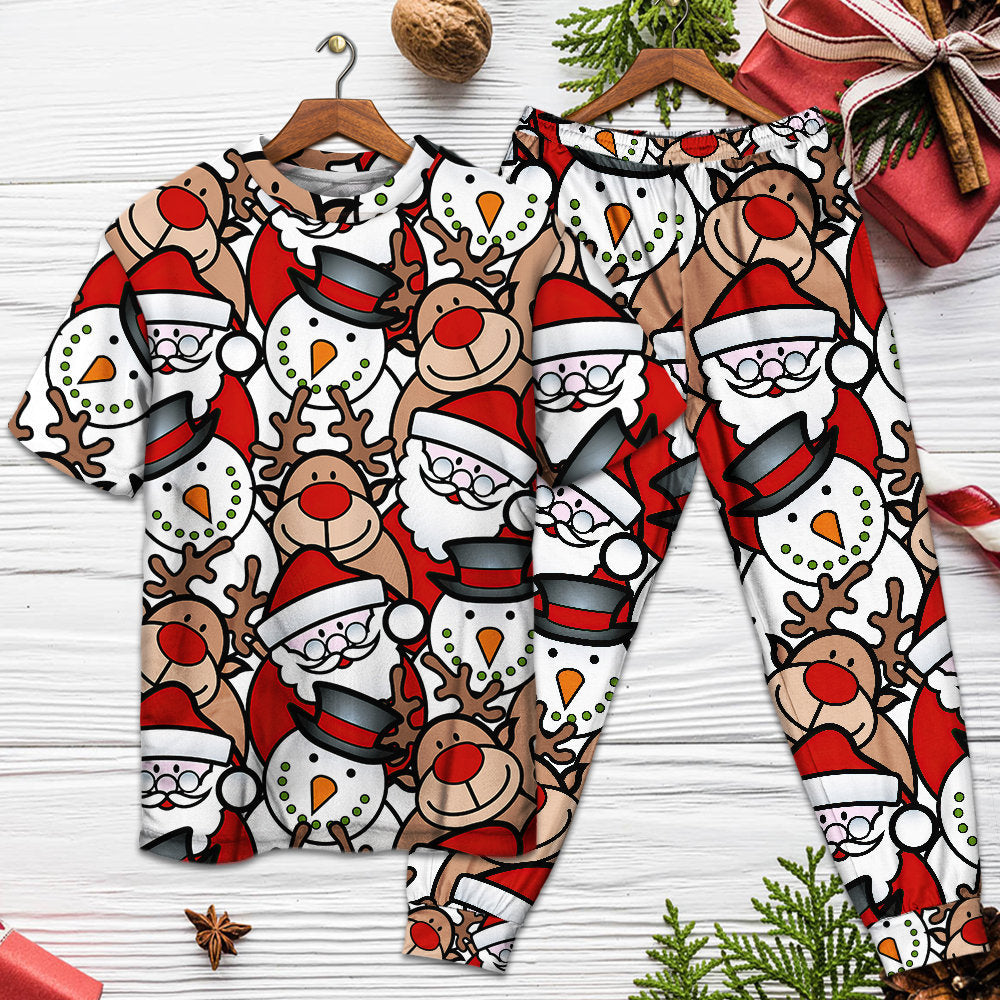 Christmas Cutie Santa And Reindeer Funny Style - Pajamas Short Sleeve - Owls Matrix LTD