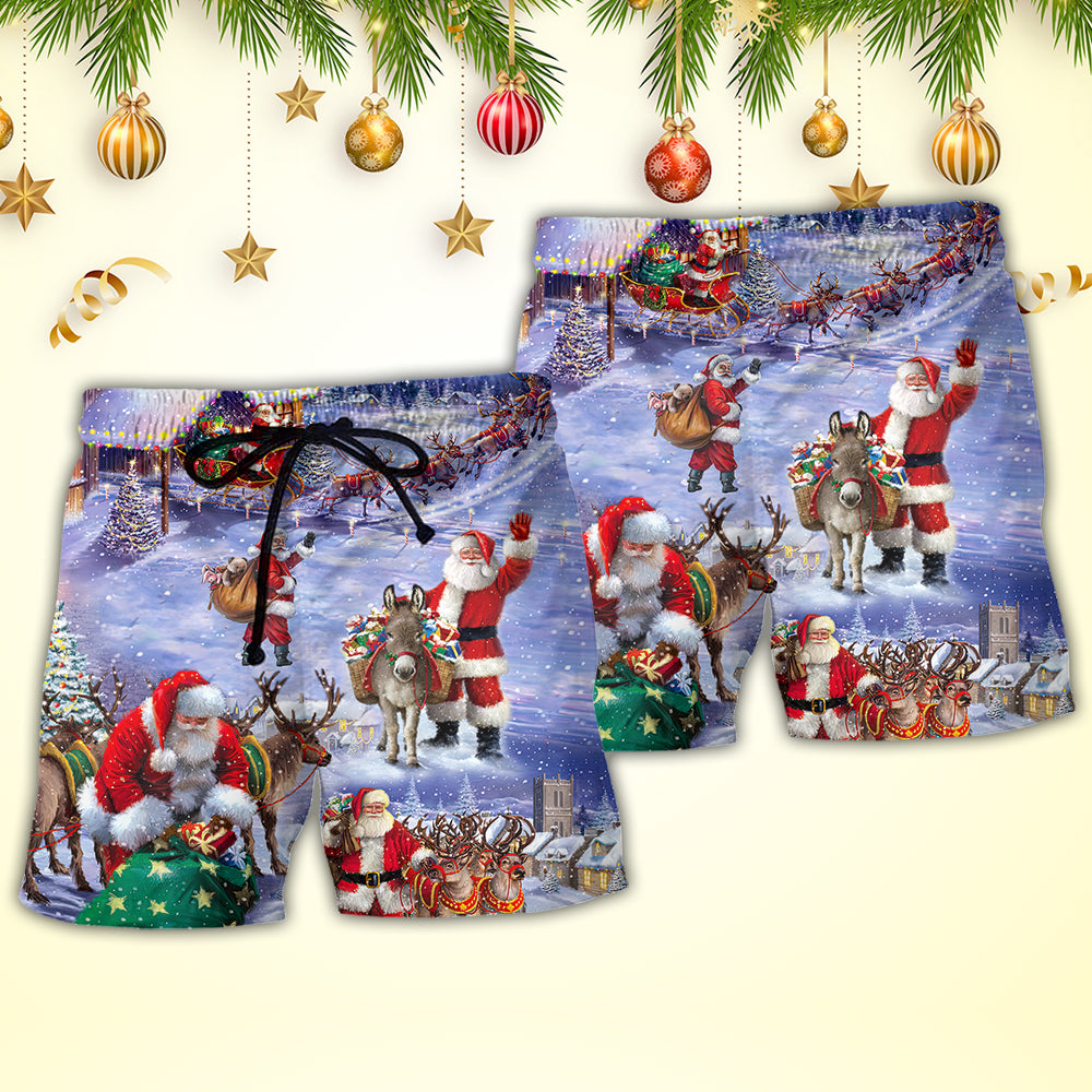 Christmas Santa Claus Story Night Gift For Xmas Painting Style - Beach Short - Owls Matrix LTD