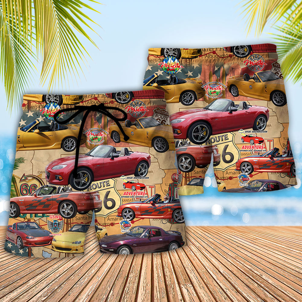 Car Road Route Vintage Style - Beach Short - Owls Matrix LTD