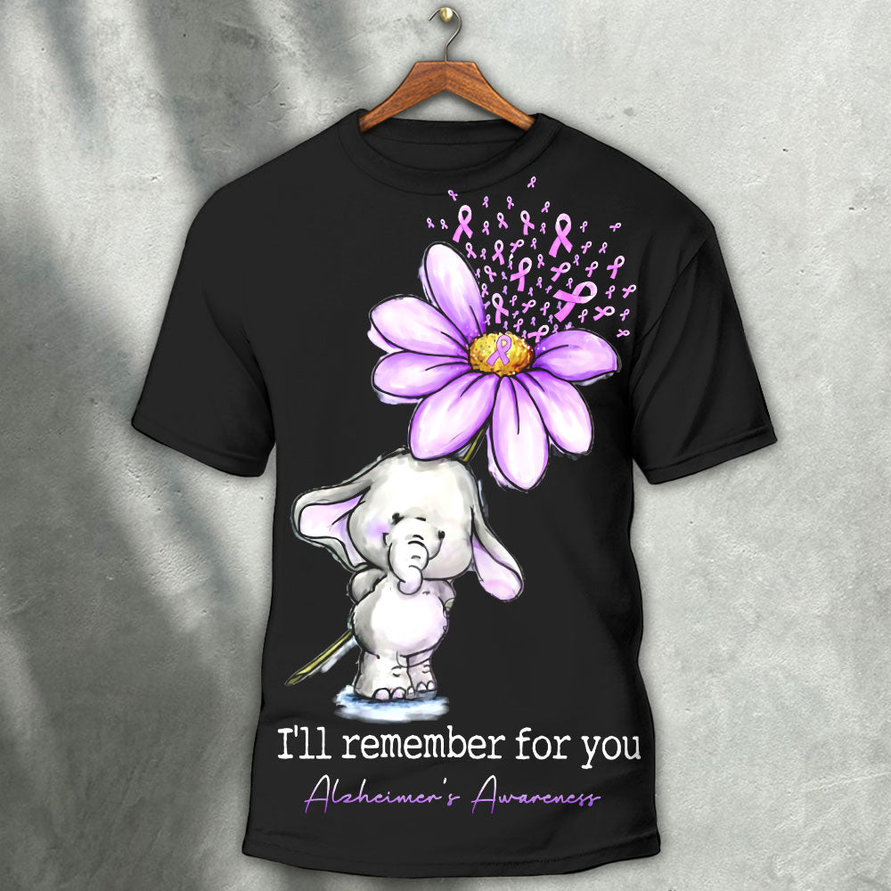 Alzheimer's Awareness I'll Remember For You - Round Neck T- shirt - Owls Matrix LTD