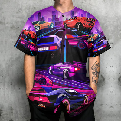 Car Love Racing Car In The Neon City Fast Style - Baseball Jersey - Owls Matrix LTD