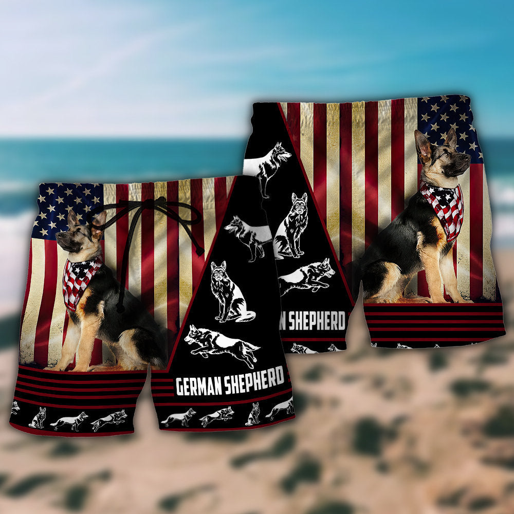 German Shepherd American Flag - Beach Short - Owls Matrix LTD