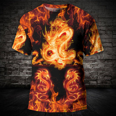 Dragon And Fireball Madness - Round Neck T-shirt - Owls Matrix LTD
