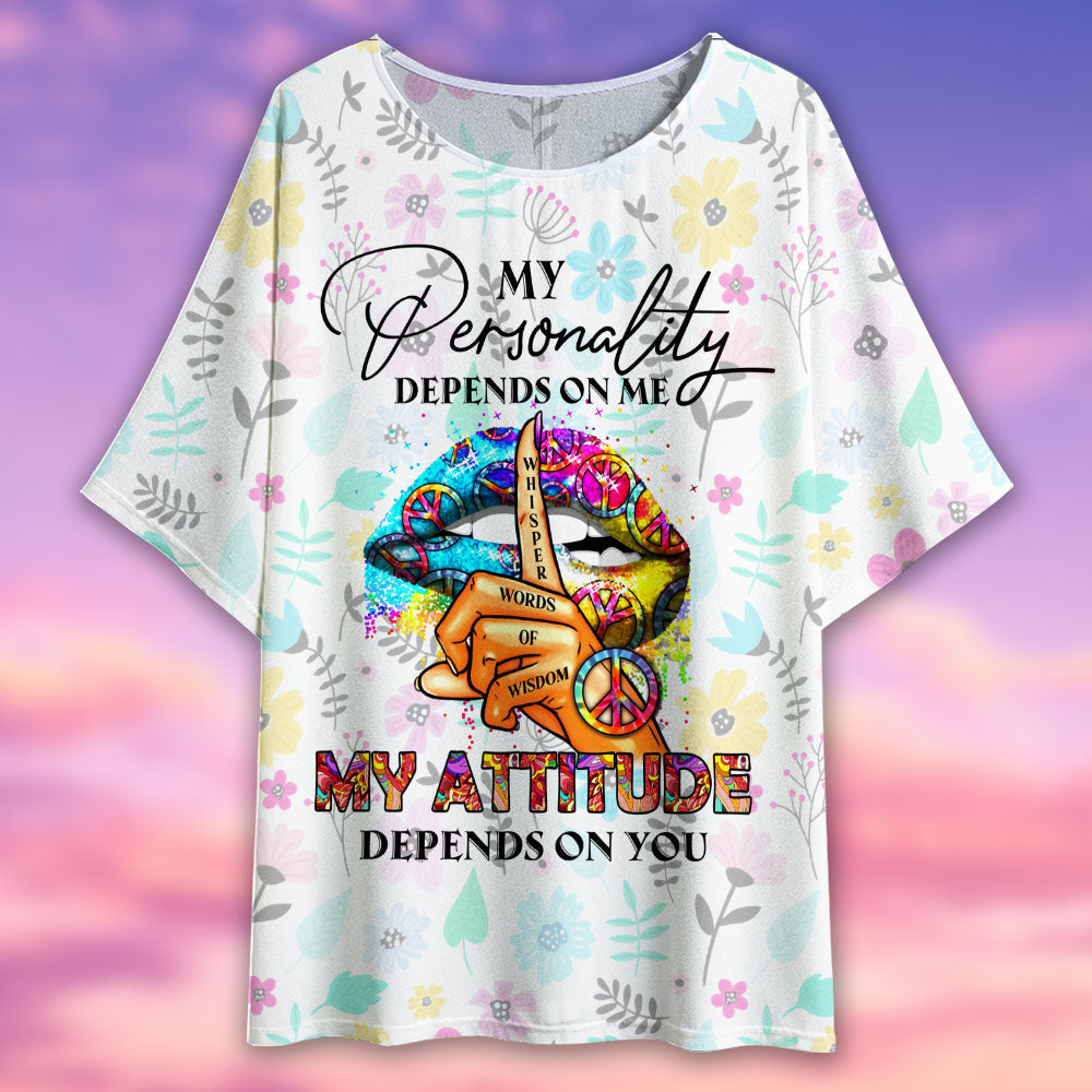 Hippie Lips Whisper Words Of Wisdom - Women's T-shirt With Bat Sleeve - Owls Matrix LTD