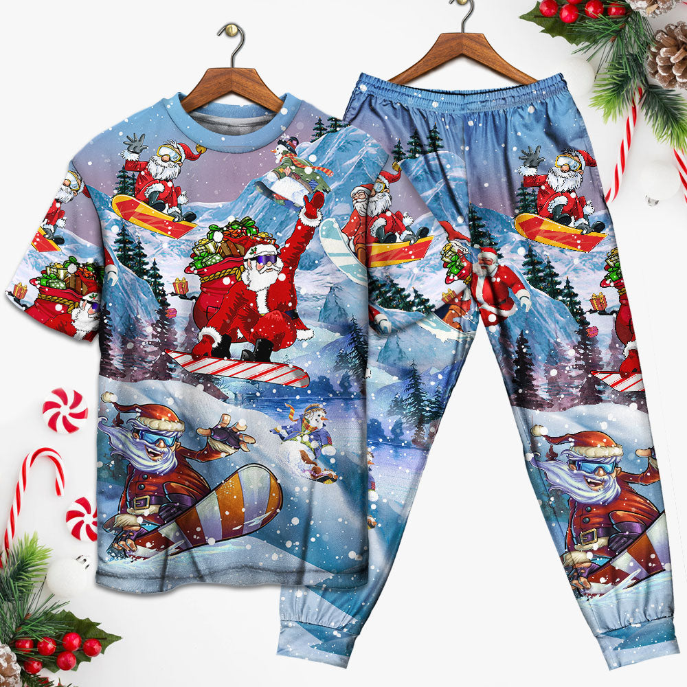 Christmas Close To Heaven Down To Earth Snowboarding - Pajamas Short Sleeve - Owls Matrix LTD