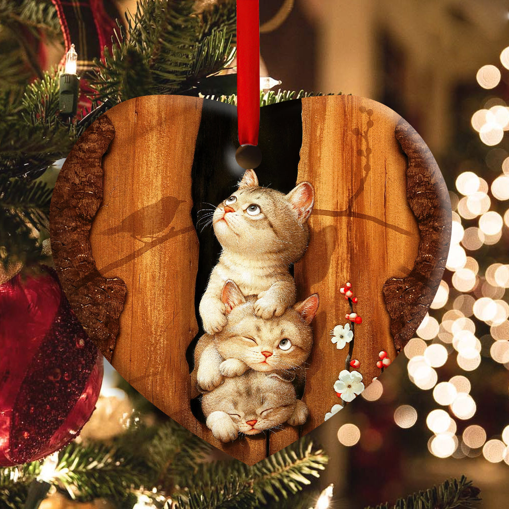 Cat Kitten Happy Life - Heart Ornament - Owls Matrix LTD