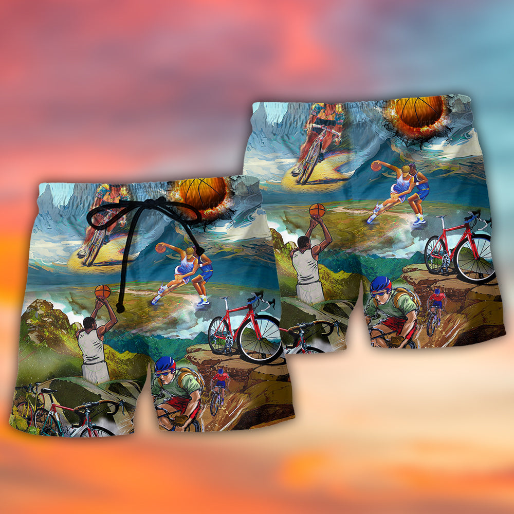 Cycling And Basketball Moutain Painting Lover - Beach Short - Owls Matrix LTD