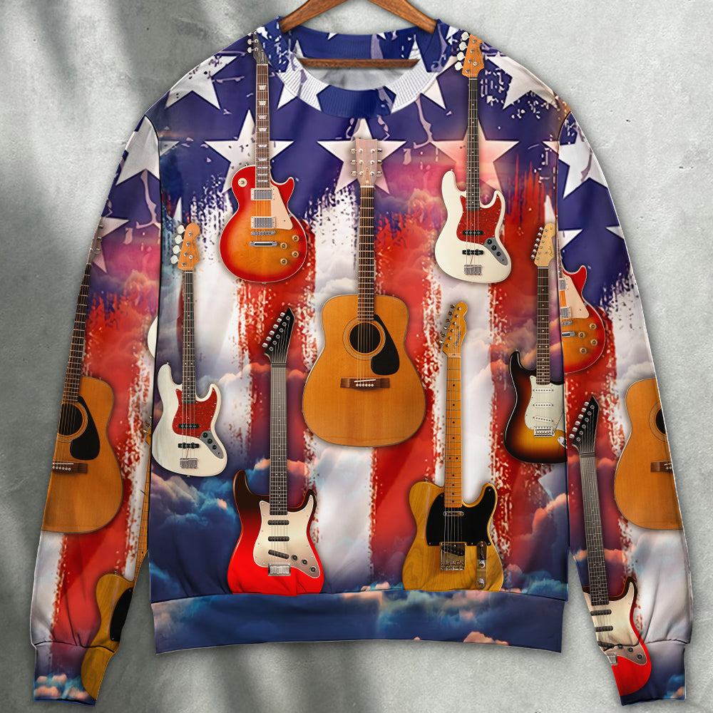 Guitar Independence Day Star America - Sweater - Ugly Christmas Sweaters - Owls Matrix LTD