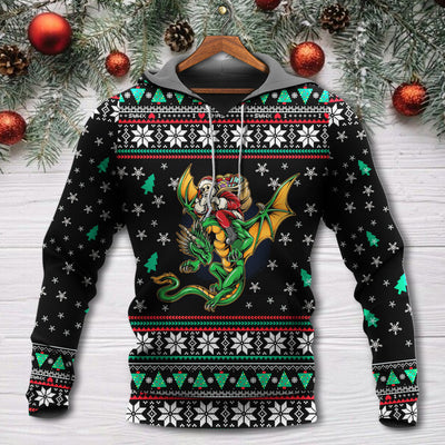 Christmas Santa Claus With Dragon - Hoodie - Owls Matrix LTD