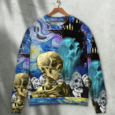 Halloween Skull Smoke Scream Starry Night Funny Boo Art Style - Sweater - Ugly Christmas Sweaters - Owls Matrix LTD
