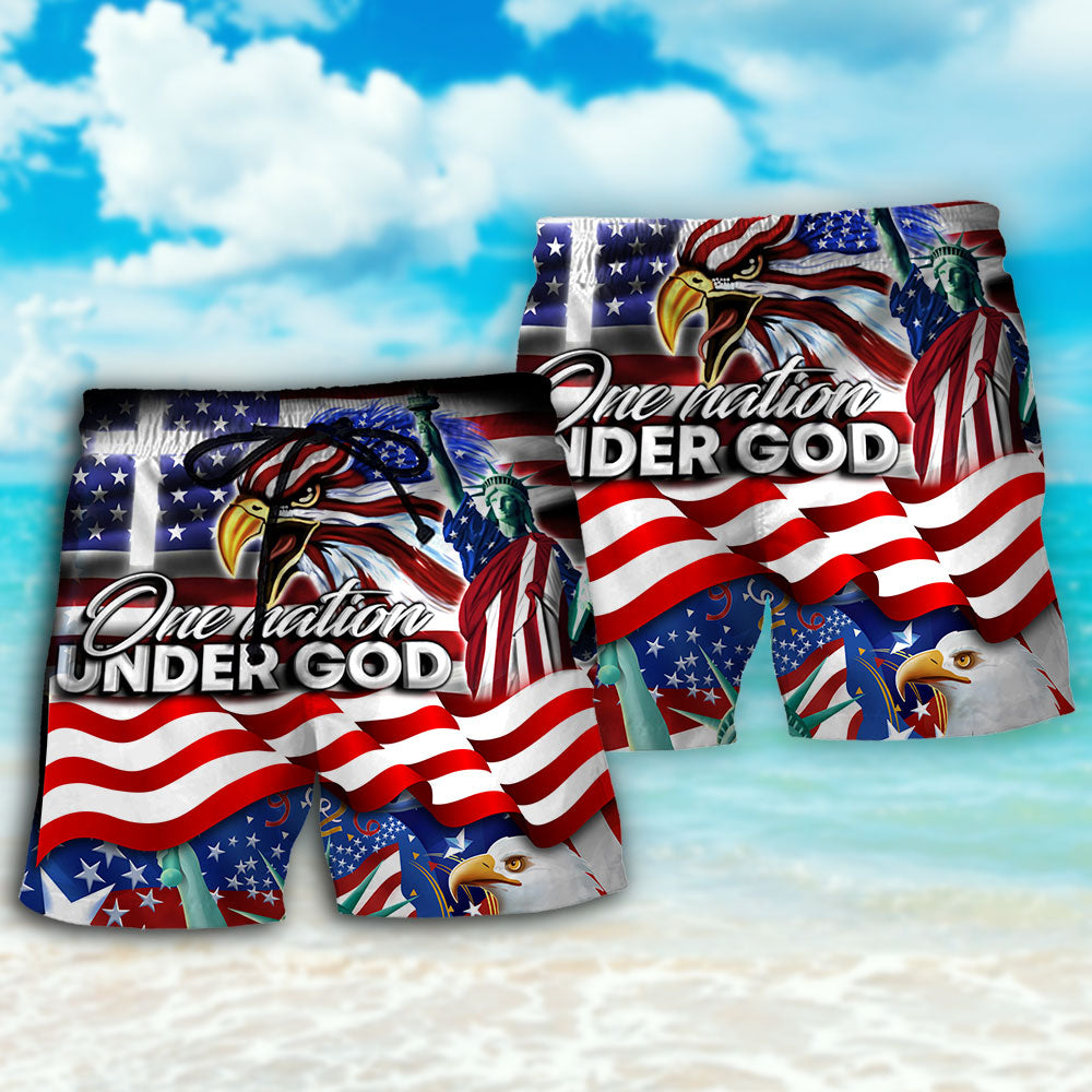 America Independence Day US One Nation Under God - Beach Short - Owls Matrix LTD