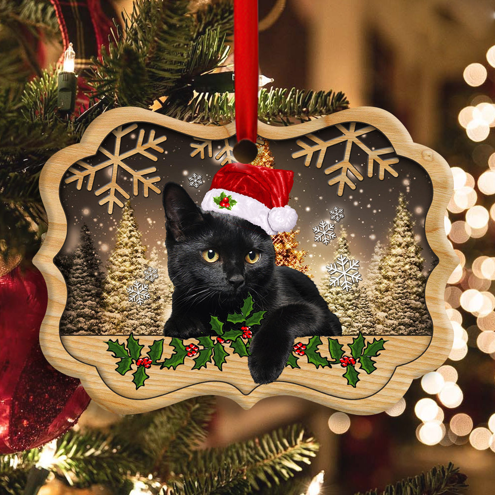 Christmas Black Cat Cute Kitty Cat Xmas - Horizontal Ornament - Owls Matrix LTD