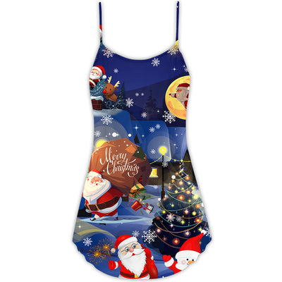 Christmas Love Santa And Gifts - V-neck Sleeveless Cami Dress - Owls Matrix LTD