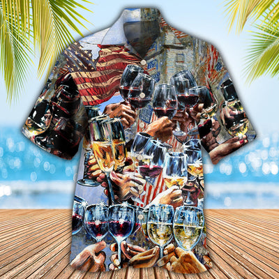 Wine Cheers Independence Day - Hawaiian Shirt - Owls Matrix LTD
