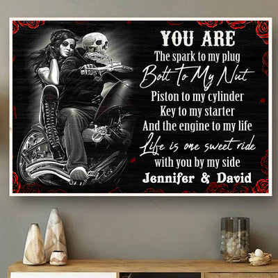 Skull Motorcycle Rose Couple Personalized - Horizontal Poster - Owls Matrix LTD
