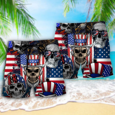 Skull Independence Day Skull US Flag - Beach Short - Owls Matrix LTD