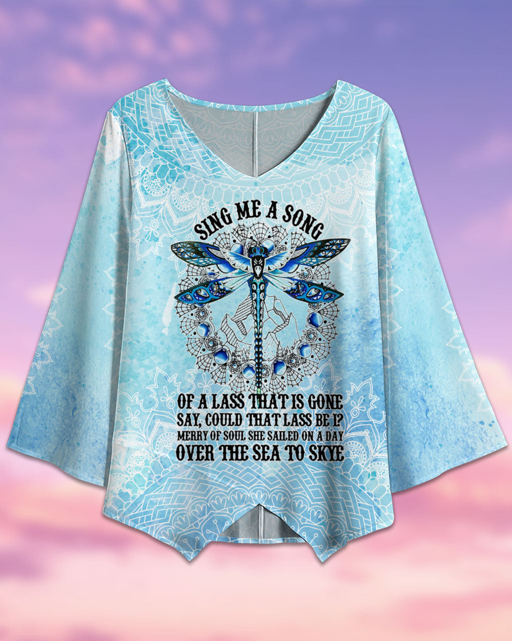 Dragonfly Hippie Sing Me A Song - V-neck T-shirt - Owls Matrix LTD