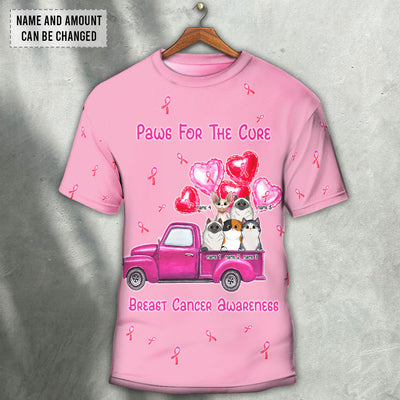 Beast Cancer Paw For The Cure Personalized - Round Neck T- shirt - Owls Matrix LTD