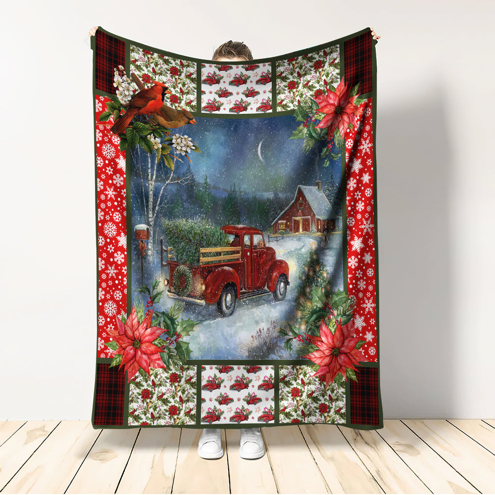 Cardinal Christmas Red Truck Come Home In Night - Flannel Blanket - Owls Matrix LTD