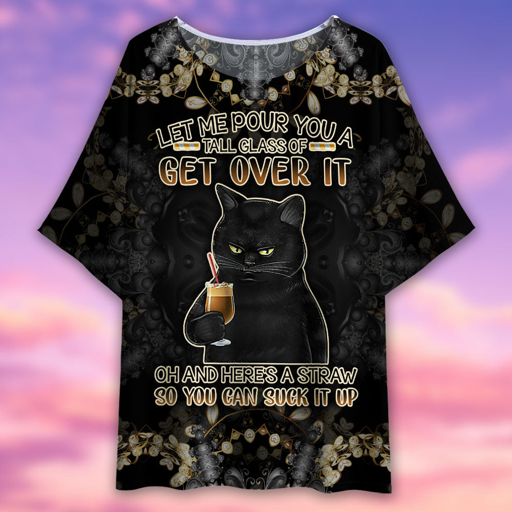 Black Cat Let Me Pour You A Tall Glass - Women's T-shirt With Bat Sleeve - Owls Matrix LTD