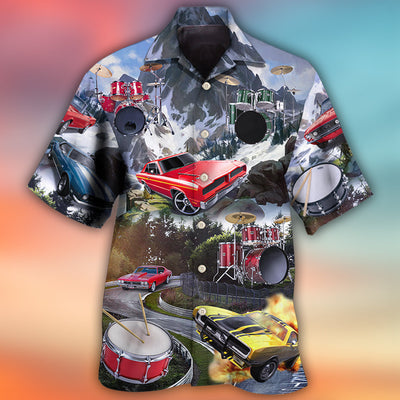 Car Muscle Car And Drum Racing Music Lover - Hawaiian Shirt - Owls Matrix LTD