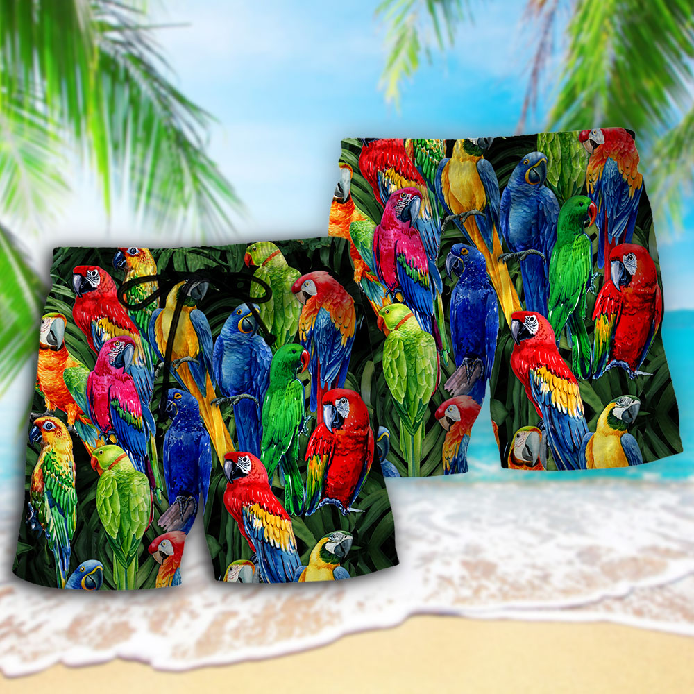 Parrot Family Colorful Tropical - Beach Short - Owls Matrix LTD
