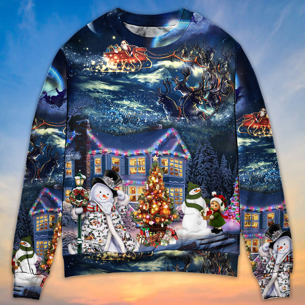 Christmas Santa Claus Family In Love Light Art Style - Sweater - Ugly Christmas Sweaters - Owls Matrix LTD