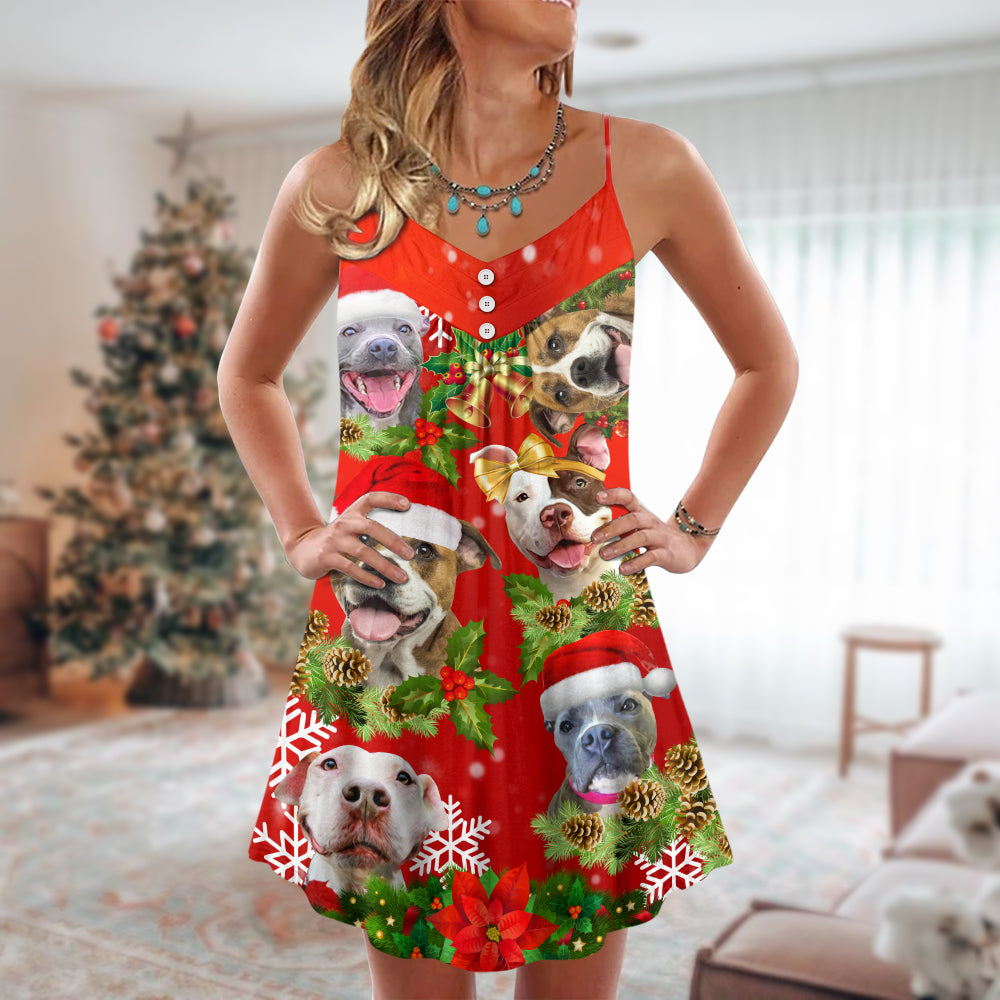Christmas Dogs Christmas Pitbulls Are Family - V-neck Sleeveless Cami Dress - Owls Matrix LTD