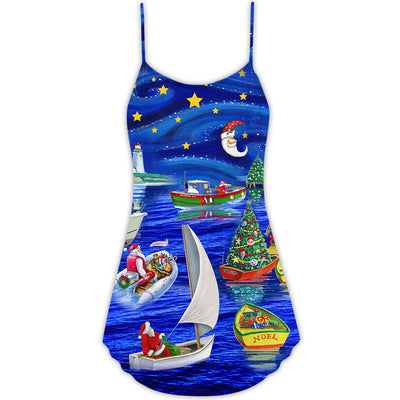 Christmas Coming Starry Night - V-neck Sleeveless Cami Dress - Owls Matrix LTD