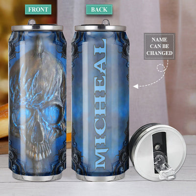M Skull Blue Metal Skull Personalized - Soda Can Tumbler - Owls Matrix LTD