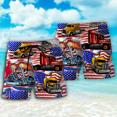 Truck USA Flag Independence Day - Beach Short - Owls Matrix LTD