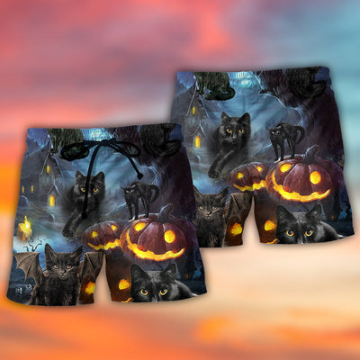 Halloween Black Cat Dark Night Style - Beach Short - Owls Matrix LTD