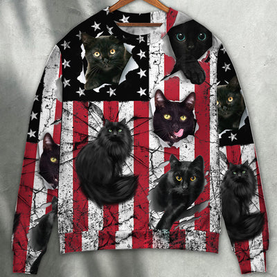 Black Cat Independence Day - Sweater - Ugly Christmas Sweaters - Owls Matrix LTD