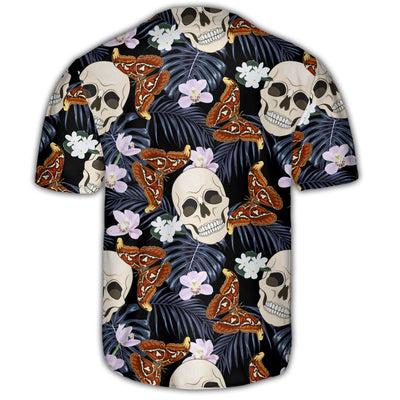 Skull And Moths Tropical Style - Baseball Jersey - Owls Matrix LTD