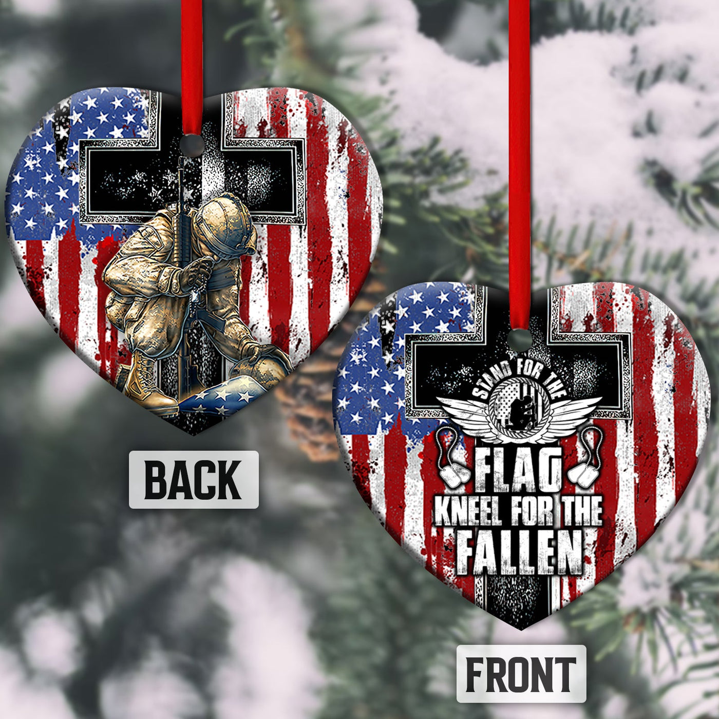 Veteran Stand For The Flag Kneel For The Fallen - Heart Ornament - Owls Matrix LTD