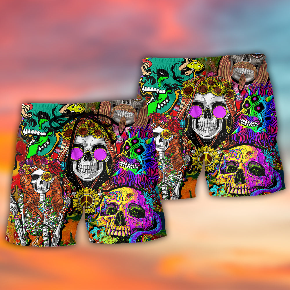 Hippie Skull Colorful Cool Style - Beach Short - Owls Matrix LTD