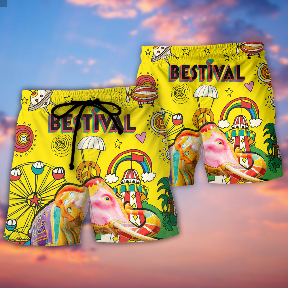 Music Bestival In My Heart Amazing Festival Colorful Style - Beach Short - Owls Matrix LTD