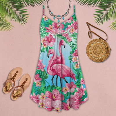 Flamingo Loves Summer Tropical Floral - Summer Dress - Owls Matrix LTD
