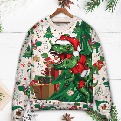 Christmas Dinosaurs Xmas Tree T-rex Merry Rexmas - Sweater - Ugly Christmas Sweaters - Owls Matrix LTD