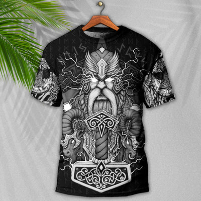 Viking Warrior Thor God Of Thunder - Round Neck T-shirt - Owls Matrix LTD