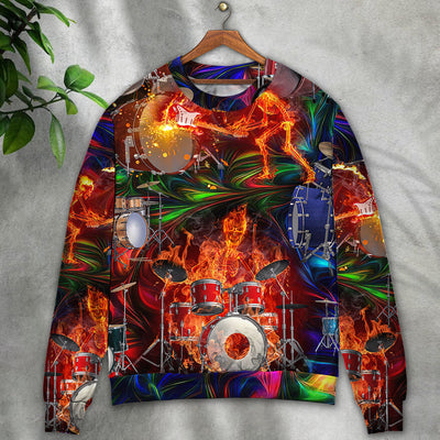 Drum Is My Life Fire Skull Colorful Style - Sweater - Ugly Christmas Sweaters - Owls Matrix LTD