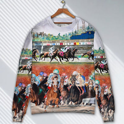 Horse Racing Wild Power - Sweater - Ugly Christmas Sweaters - Owls Matrix LTD