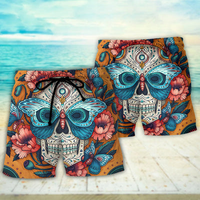 Skull And Butterfly Abstract Vintage Colorful - Beach Short - Owls Matrix LTD