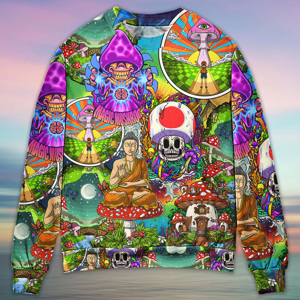 Hippie Mushroom Peace Colorful Let It Be - Sweater - Ugly Christmas Sweaters - Owls Matrix LTD