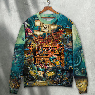 Skull Pirate Treasure Night On The Sea Style - Sweater - Ugly Christmas Sweater - Owls Matrix LTD