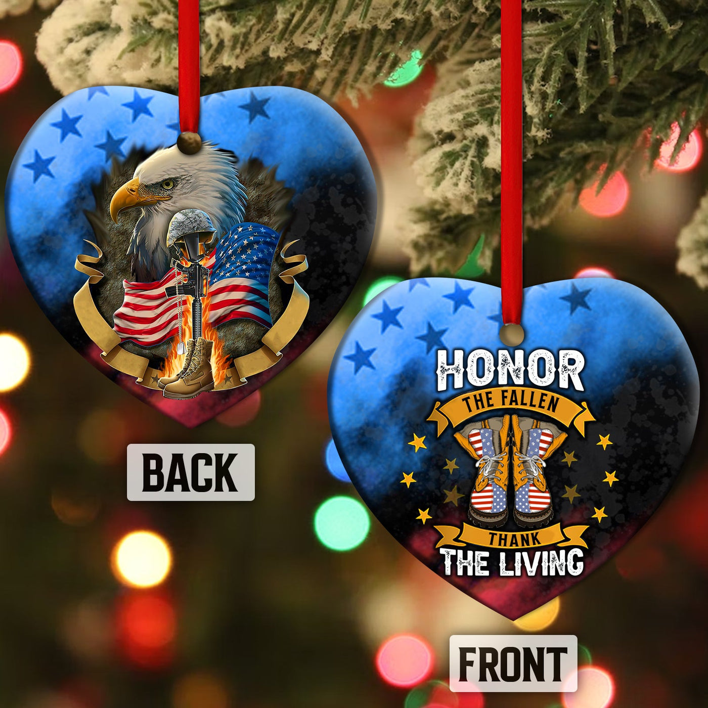 Veteran Honor The Fallen USA Flag Vintage - Heart Ornament - Owls Matrix LTD