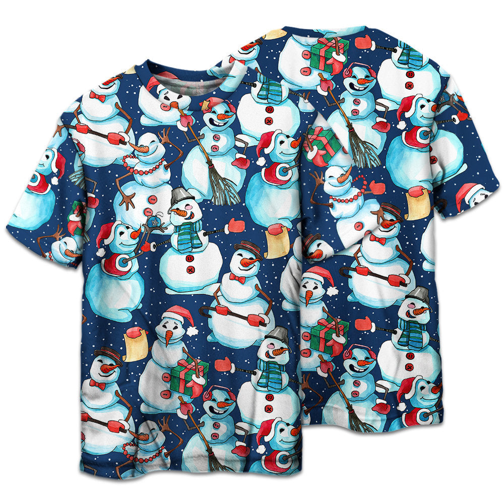 T-shirt / S Christmas Happy Snowman Xmas - Pajamas Short Sleeve - Owls Matrix LTD