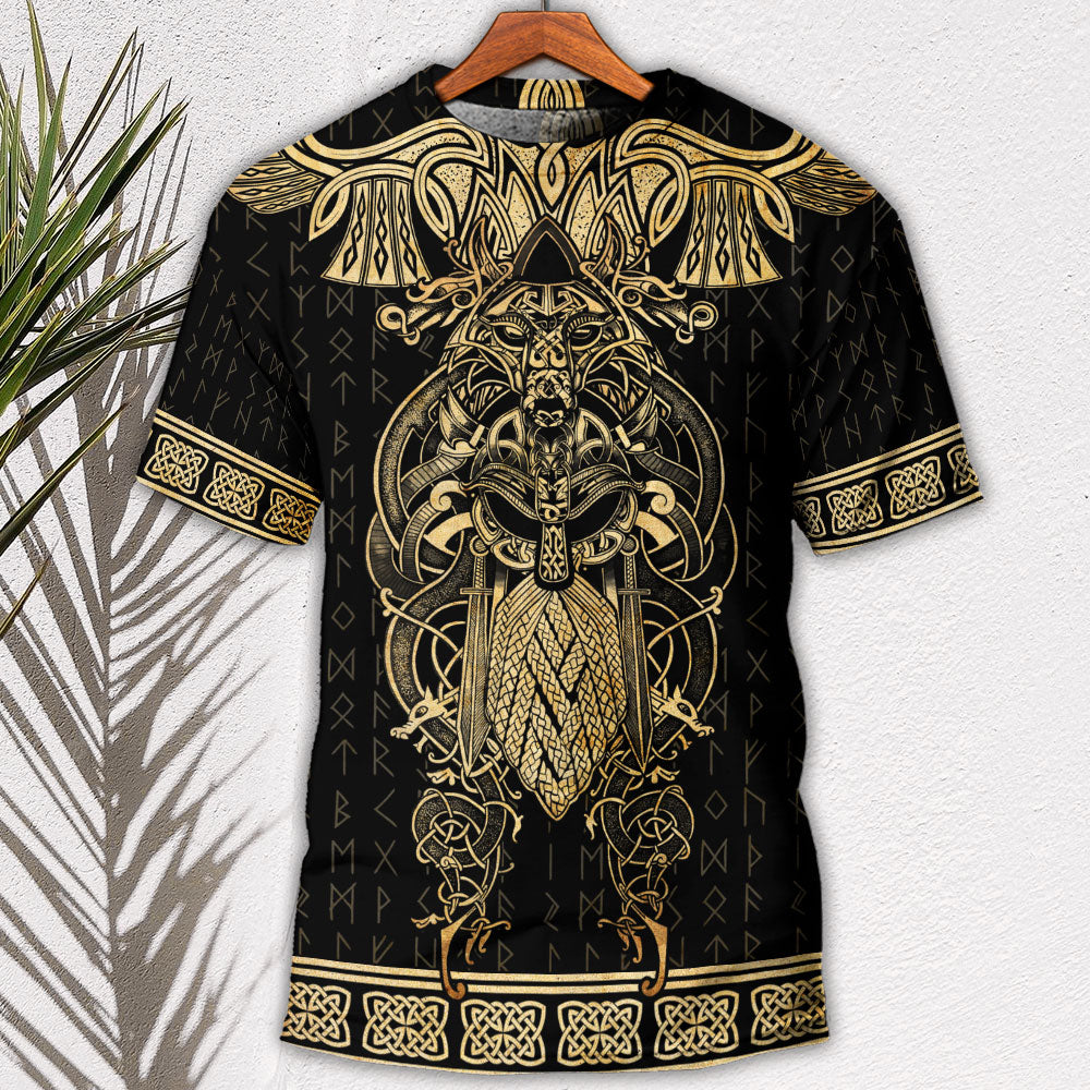 Viking Warrior The Raven Yellow Of Odin - Round Neck T-shirt - Owls Matrix LTD